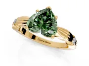 Solitaire Engagement Ring Setting for Fancy Green Heart-Shaped Center with Carved Leaf Shoulders and Prong Head in Yellow Gold