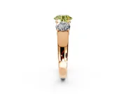 3 Stone Engagement Ring Setting for Fancy Yellow Round Cut Center with Raised Basket Heads and Prong Head in Rose Gold