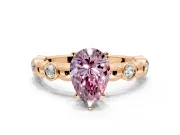 Solitaire Engagement Ring Setting for Fancy Pink Pear-Shaped Center with Beaded Bezel Station Band and Prong Head in Rose Gold