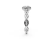 Solitaire Engagement Ring Setting for Cushion Cut Center with Accented Twist Band and Leaf Prong Head in Sterling Silver