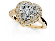 Halo Engagement Ring Setting for Heart-Shaped Center with Plain Tapered Band and Prong Head in Yellow Gold