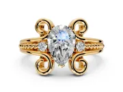 Solitaire Engagement Ring Setting for Pear-Shaped Center with Twisted Band and Scroll Prong Head in Yellow Gold