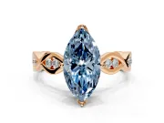 Solitaire Engagement Ring Setting for Fancy Blue Marquise Center with Accented Twist Band and Leaf Prong Head in Rose Gold