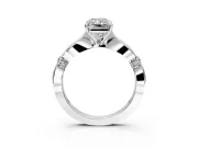 Solitaire Engagement Ring Setting for Radiant Cut Center with Carved Leaf Shoulders and Prong Head in Platinum