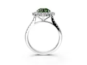 Halo Engagement Ring Setting for Fancy Green Round Cut Center with Single-Row Pave, Open Basket and Prong Head in Platinum