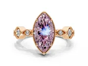 Vintage Station Engagement Ring Setting for Fancy Pink Marquise Center with Accents and Prong Head in Rose Gold