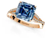 Solitaire Engagement Ring Setting for Fancy Blue Asscher Cut Center with Twisted Pave Split Shank and Prong Head in Rose Gold