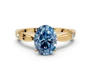 Solitaire Engagement Ring Setting for Fancy Blue Oval Center with Carved Leaf Shoulders and Prong Head in Yellow Gold