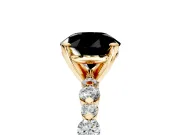 Solitaire Engagement Ring Setting for Fancy Black Round Cut Center with Alternating Size Accents and Prong Head in Yellow Gold