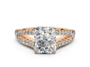 Solitaire Engagement Ring Setting for Radiant Cut Center with Pave Split Shank and Prong Head in Rose Gold