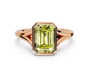 Solitaire Engagement Ring Setting for Fancy Yellow Emerald Cut Center with V Split Shank and Bezel Head in Rose Gold