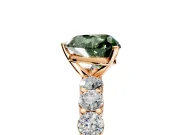 Shared-Prong Engagement Ring Setting for Fancy Green Heart-Shaped Center with Graduated Accents and Prong Head in Rose Gold