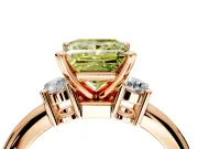 3 Stone Engagement Ring Setting for Fancy Yellow Princess Cut Center with Wide Plain Band and Prong Head in Rose Gold