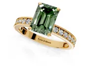 Milgrain Pave Engagement Ring Setting for Fancy Green Emerald Cut Center with Accent Band and Prong Head in Yellow Gold