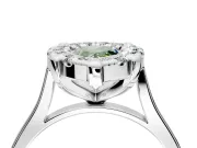Single Halo Engagement Ring Setting for Fancy Green Pear-Shaped Center with Corner Claws, Plain Band and Prong Head in Platinum