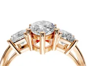 3 Stone Engagement Ring Setting for Marquise Center with Matching Side Accents and Prong Head in Rose Gold