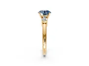3 Stone Engagement Ring Setting for Fancy Blue Round Cut Center with Wide Plain Band and Prong Head in Yellow Gold