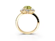 Floral Halo Engagement Ring Setting for Fancy Yellow Round Cut Center with Pave Accents and Prong Head in Yellow Gold