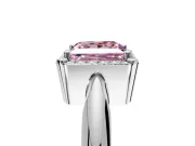 Halo Engagement Ring Setting for Fancy Pink Princess Cut Center with Tapered Plain Band and Prong Head in White Gold
