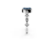 Milgrain Bezel Engagement Ring Setting for Fancy Blue Emerald Cut Center with Marquise Stations and Bezel Head in White Gold