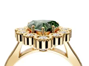 Cluster Halo Engagement Ring Setting for Fancy Green Heart-Shaped Center with Milgrain Bezel Accents and Prong Head in Yellow Gold