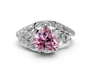 Halo Engagement Ring Setting for Fancy Pink Heart-Shaped Center with Marquise and Pave Bypass Band and Prong Head in Sterling Silver