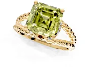 Halo Engagement Ring Setting for Fancy Yellow Asscher Cut Center with Rope Twist Split Shank and Prong Head in Yellow Gold
