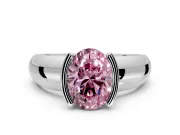 Tension Engagement Ring Setting for Fancy Pink Oval Center with Wide Flat Band and Tension Head in Platinum