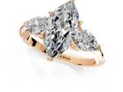 3 Stone Engagement Ring Setting for Marquise Center with Large Pear-Shaped Accents and Prong Head in Rose Gold