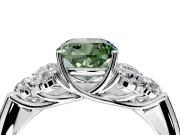 Cluster Engagement Ring Setting for Fancy Green Cushion Cut Center with Round Cut Accent Frame and Prong Head in Platinum