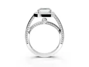 Halo Engagement Ring Setting for Asscher Cut Center with Framed Halo, Pave Band and Prong Head in Platinum
