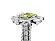 Milgrain Halo Engagement Ring Setting for Fancy Yellow Pear-Shaped Center with Pave Band and Prong Head in Platinum
