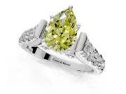 Solitaire Engagement Ring Setting for Fancy Yellow Pear-Shaped Center with Pave Cathedral Shoulders and Prong Head in Platinum