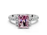 Paired Accent Engagement Ring Setting for Fancy Pink Radiant Cut Center with Pave Band and Prong Head in White Gold