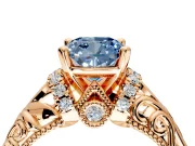 Solitaire Engagement Ring Setting for Fancy Blue Cushion Cut Center with Filigree Accent Basket and Prong Head in Rose Gold