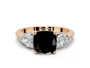 3 Stone Engagement Ring Setting for Fancy Black Cushion Cut Center with Large Pear-Shaped Accents and Prong Head in Rose Gold
