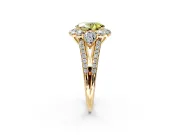 Halo Engagement Ring Setting for Fancy Yellow Oval Center with Two-Strand Split Shank and Prong Head in Yellow Gold