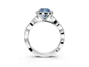 Halo Engagement Ring Setting for Fancy Blue Cushion Cut Center with Pave and Plain Twist Band and Prong Head in Sterling Silver