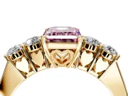 5 Stone Engagement Ring Setting for Fancy Pink Emerald Cut Center with Equal Close-Set Accents and Prong Head in Yellow Gold