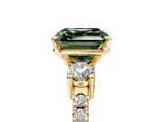 3 Stone Engagement Ring Setting for Fancy Green Asscher Cut Center with Round Cut Side Accents and Prong Head in Yellow Gold