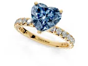 Solitaire Engagement Ring Setting for Fancy Blue Heart-Shaped Center with Shared-Prong Accents and Prong Head in Yellow Gold