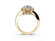 Halo Engagement Ring Setting for Round Cut Center with Metal-Rimmed Halo, Pave Band and Prong Head in Yellow Gold