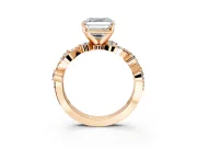 Solitaire Engagement Ring Setting for Asscher Cut Center with Bar-Station Pave Twist and Prong Head in Rose Gold