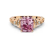 Solitaire Engagement Ring Setting for Fancy Pink Radiant Cut Center with Filigree Band and Prong Head in Rose Gold