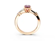Bar-Set Engagement Ring Setting for Fancy Pink Emerald Cut Center with Tapered Baguette Accents and Prong Head in Rose Gold