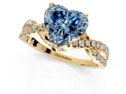 Solitaire Engagement Ring Setting for Fancy Blue Heart-Shaped Center with Narrow Twist Pave Band and Prong Head in Yellow Gold