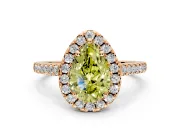 Halo Engagement Ring Setting for Fancy Yellow Pear-Shaped Center with Raised Halo, Pave Band and Prong Head in Rose Gold