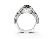 Milgrain Halo Engagement Ring Setting for Fancy Green Heart-Shaped Center with Pave Band and Prong Head in Platinum