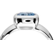 Solitaire Engagement Ring Setting for Fancy Blue Cushion Cut Center with Wide Band and Bezel Head in Platinum