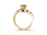 Solitaire Engagement Ring Setting for Radiant Cut Center with Pave Bypass Twist Band and Prong Head in Yellow Gold